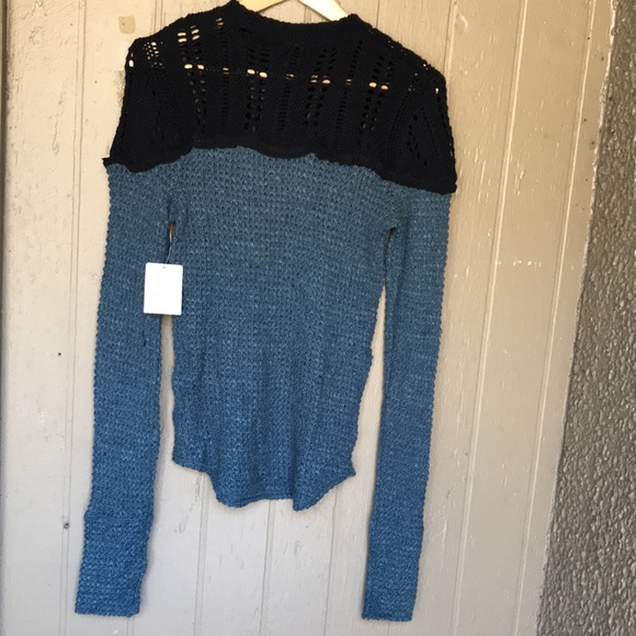 Free People snowflake colorblocked pointelled sweater inTeal Ocean Combo - Picture 8 of 10